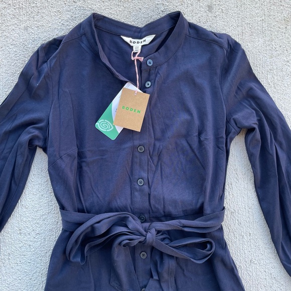 Boden Navy Button Front Shirt Dress Tie Waist Long Sleeve Petite 2 NWT - Picture 4 of 7
